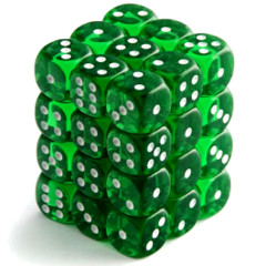 Chessex Dice CHX 23805 Translucent 12mm D6 Green w/ White Set of 36